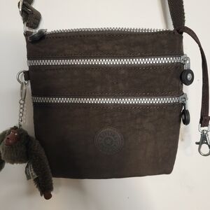 KIPLING Three Zip Pocket Dark Brown Cross Body Bag